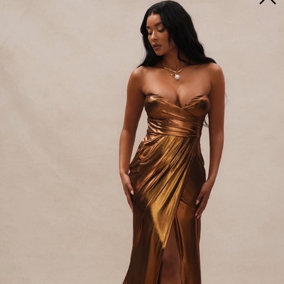 Gold Strapless Fashionova Dress New - Picture 2 of 6